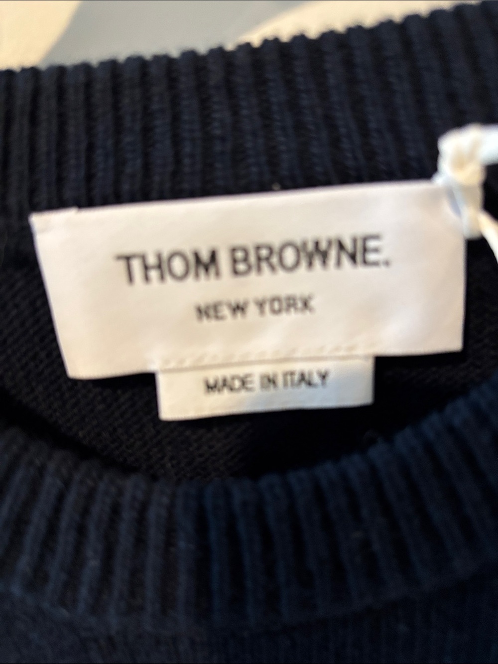 Thom Browne Navy Jersey Intarsia Classic Fit 4-Bar T-shirt - Picture 5 of 10